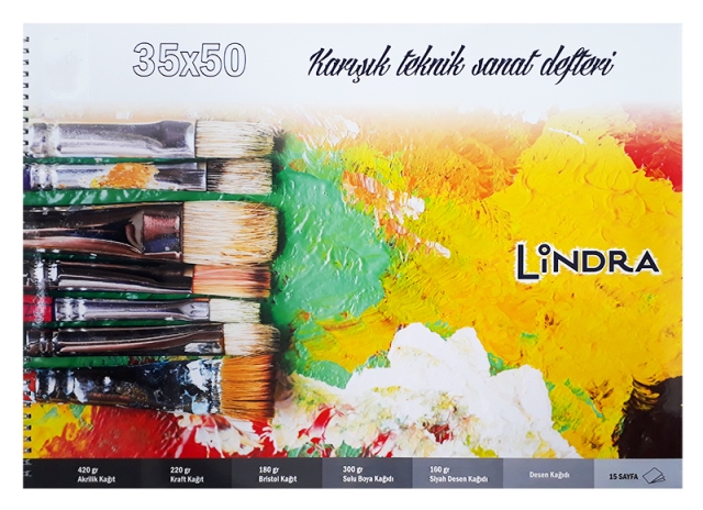 Lindra Çok Amaçlı Karışık Teknik Sanat Defteri  35x50 15 Yaprak