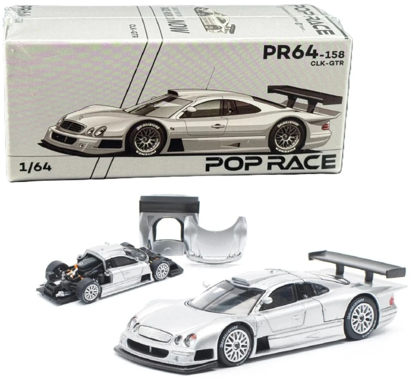 Pop Race Mercedes-Benz AMG CLK GTR Silver 1:64 PR640158