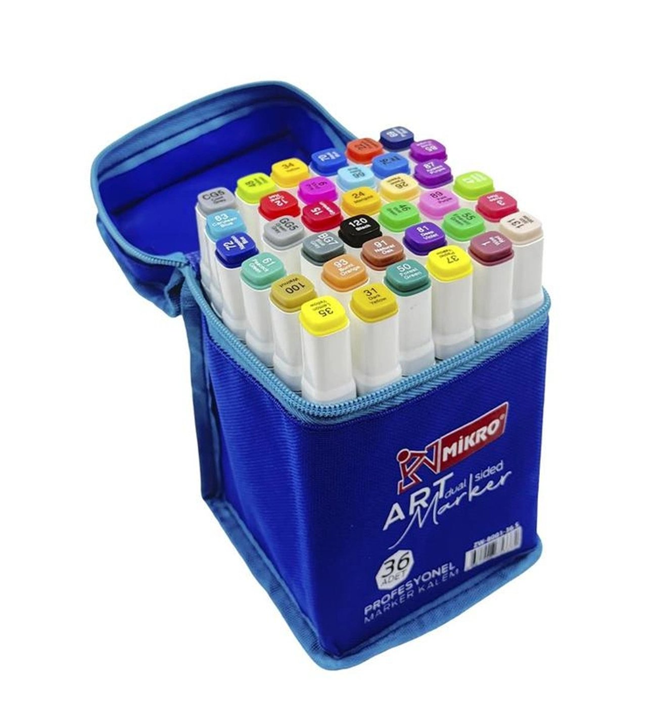 Mikro ZW8001 Art Dual Side Profesyonel Çift Taraflı Marker Kutulu 36 Renk