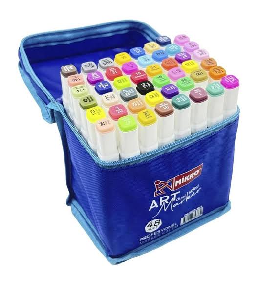 Mikro ZW8001 Art Dual Side Profesyonel Çift Taraflı Marker Kutulu 48 Renk