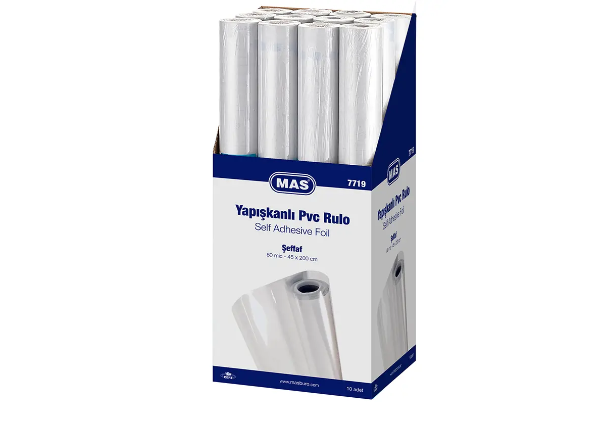 MAS 7719 Yapışkanlı Asetat Pvc Rulo 45x200 Şeffaf